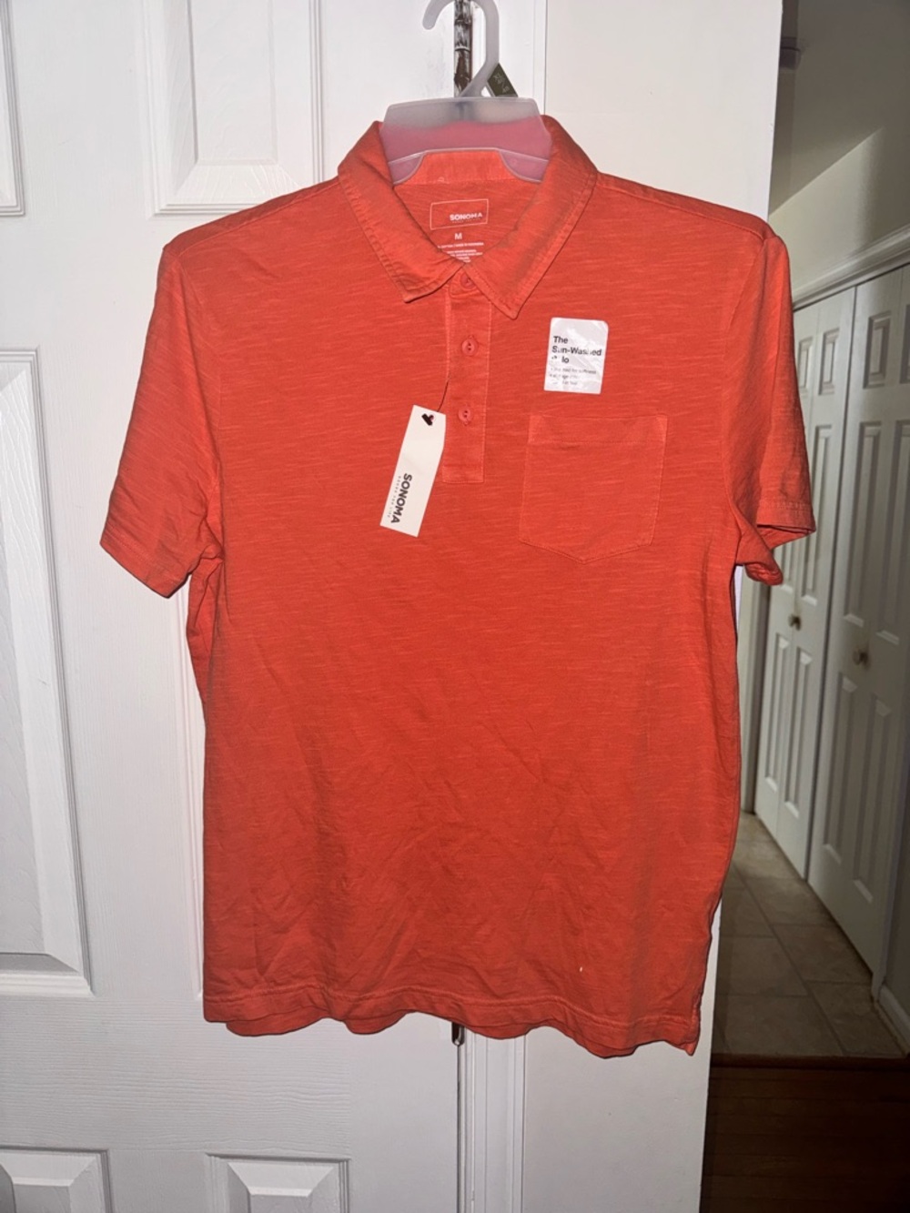Men’s Sonoma Goods For Life Sun-Washed Cotton Slub Polo Shirt Orange Size M NWT